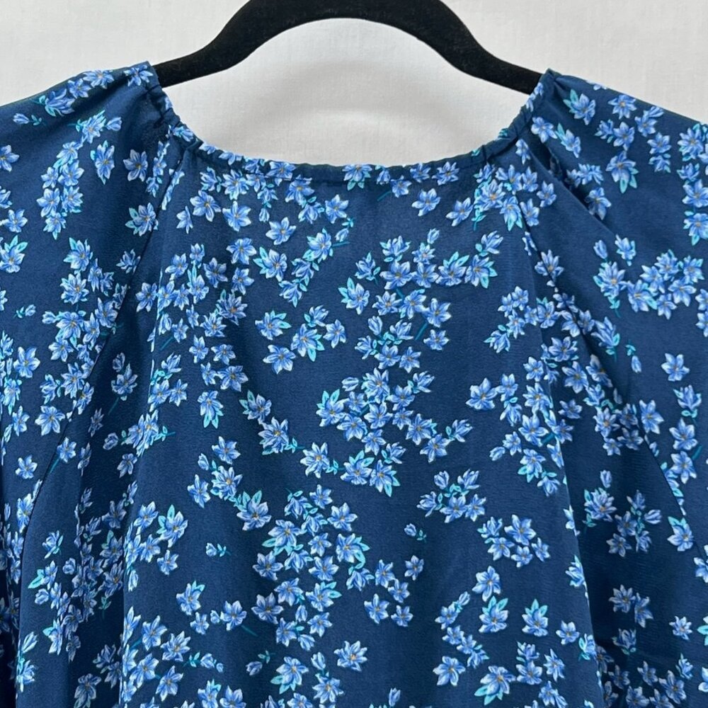 Draper James RSVP Ruffled Long Sleeve Bodysuit Size 2X Button Front Floral Blue - Picture 8 of 12